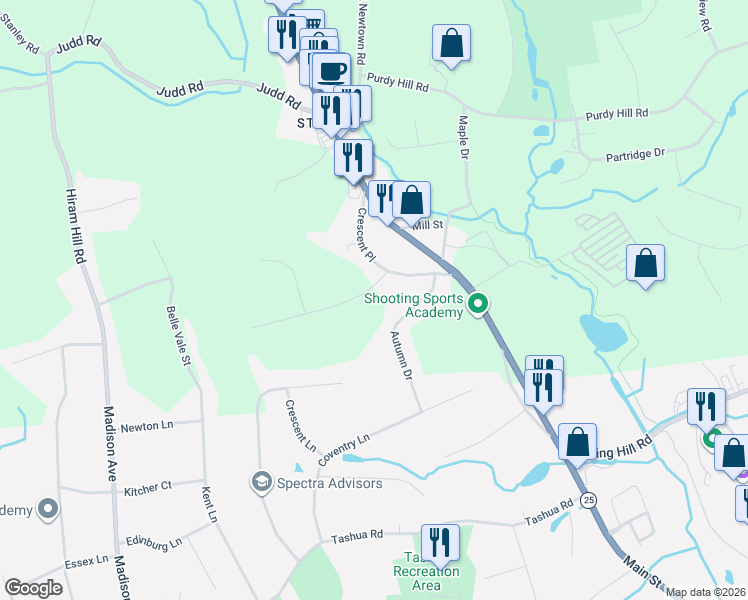 map of restaurants, bars, coffee shops, grocery stores, and more near 11 Laurel Drive in Monroe