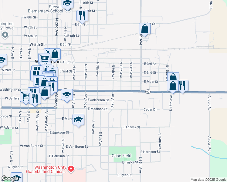map of restaurants, bars, coffee shops, grocery stores, and more near 903 East Washington Street in Washington