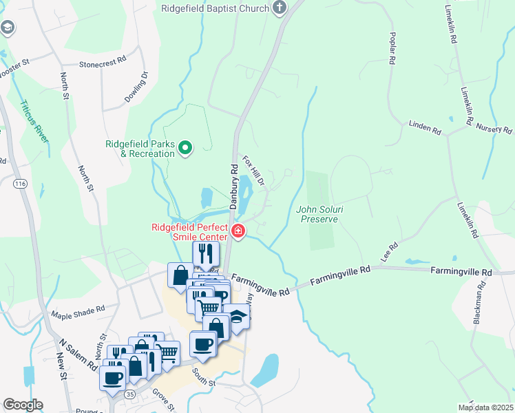 map of restaurants, bars, coffee shops, grocery stores, and more near 29G Fox Hill Drive in Ridgefield