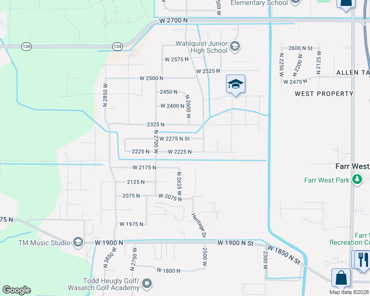 map of restaurants, bars, coffee shops, grocery stores, and more near 2624 West 2225 North in Farr West