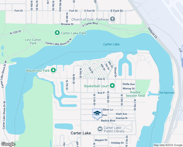 map of restaurants, bars, coffee shops, grocery stores, and more near 157 Carter Lake Club in Carter Lake