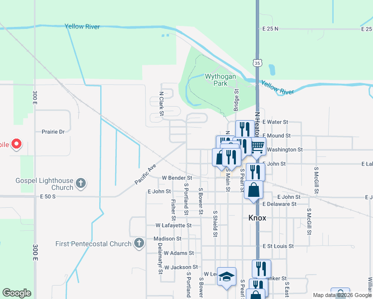 map of restaurants, bars, coffee shops, grocery stores, and more near Portland Street in Knox