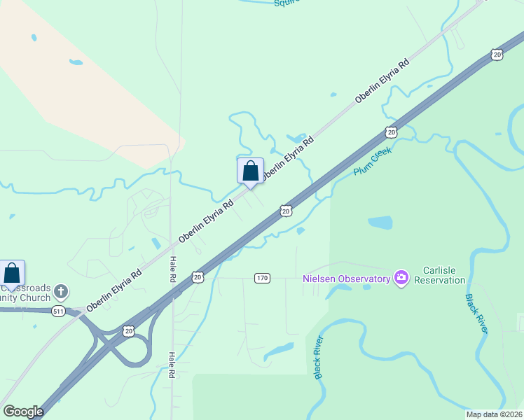 map of restaurants, bars, coffee shops, grocery stores, and more near 43247 U.S. 20 in Oberlin