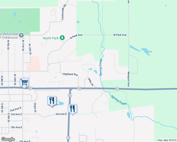 map of restaurants, bars, coffee shops, grocery stores, and more near 298 Terrace Dr in Oskaloosa