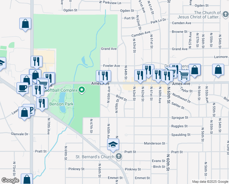 map of restaurants, bars, coffee shops, grocery stores, and more near 6506 Boyd Street in Omaha