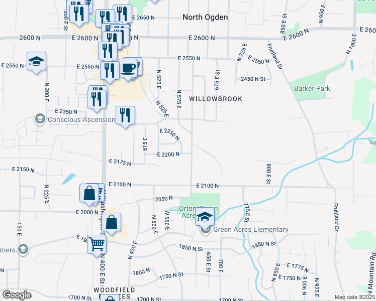 map of restaurants, bars, coffee shops, grocery stores, and more near 2205 North 600 West in Harrisville