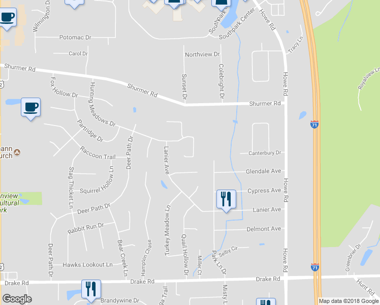 map of restaurants, bars, coffee shops, grocery stores, and more near 16980 South Meadows Circle in Strongsville