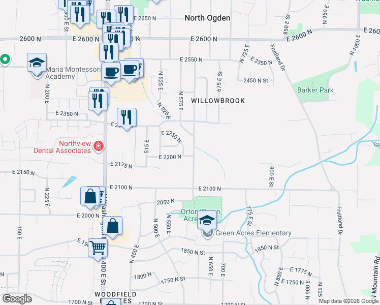 map of restaurants, bars, coffee shops, grocery stores, and more near 2169 North 600 East in Ogden