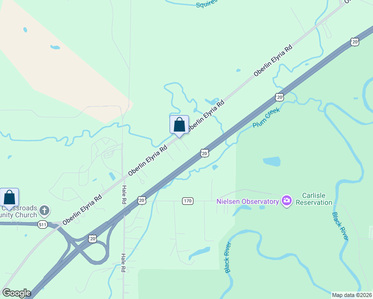 map of restaurants, bars, coffee shops, grocery stores, and more near 43247 U.S. 20 in Oberlin