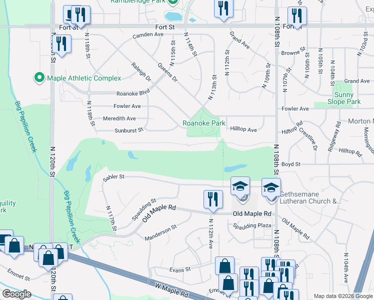 map of restaurants, bars, coffee shops, grocery stores, and more near 11305 Taylor Street in Omaha