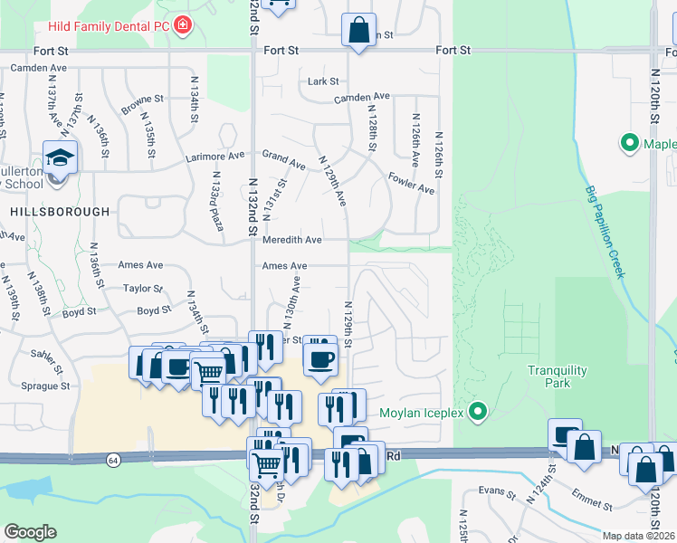 map of restaurants, bars, coffee shops, grocery stores, and more near 12905 Taylor Circle in Omaha