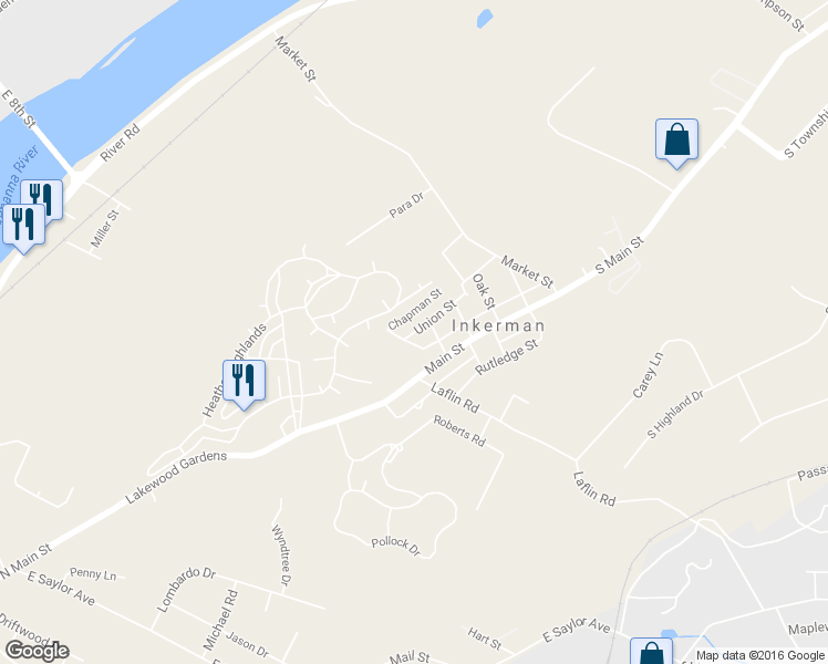 map of restaurants, bars, coffee shops, grocery stores, and more near 65 Union St in Pittston
