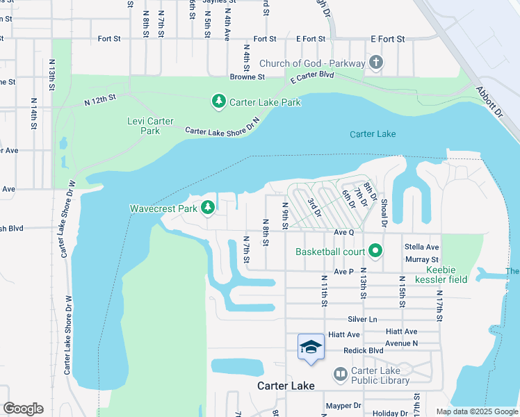 map of restaurants, bars, coffee shops, grocery stores, and more near 802 Avenue R in Carter Lake