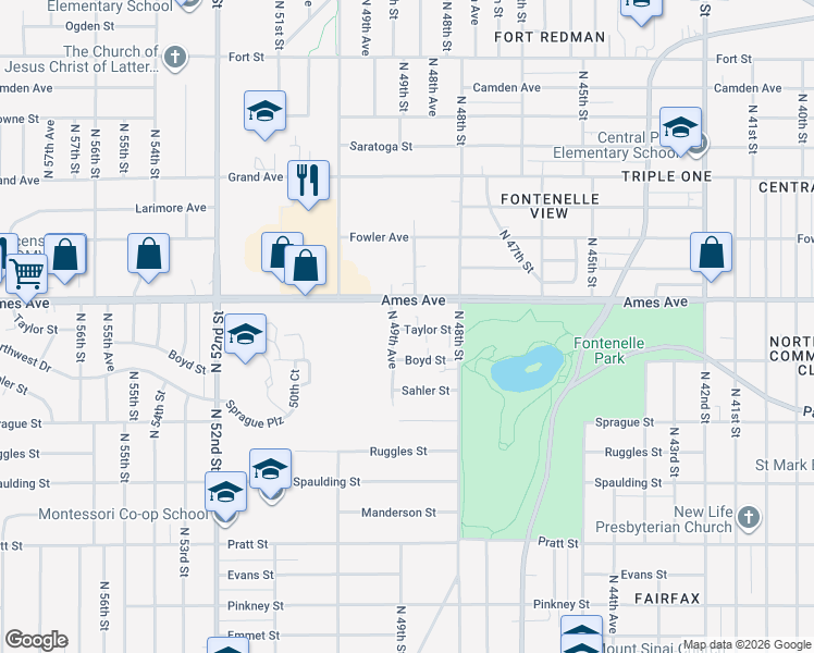 map of restaurants, bars, coffee shops, grocery stores, and more near 4852 Taylor Street in Omaha