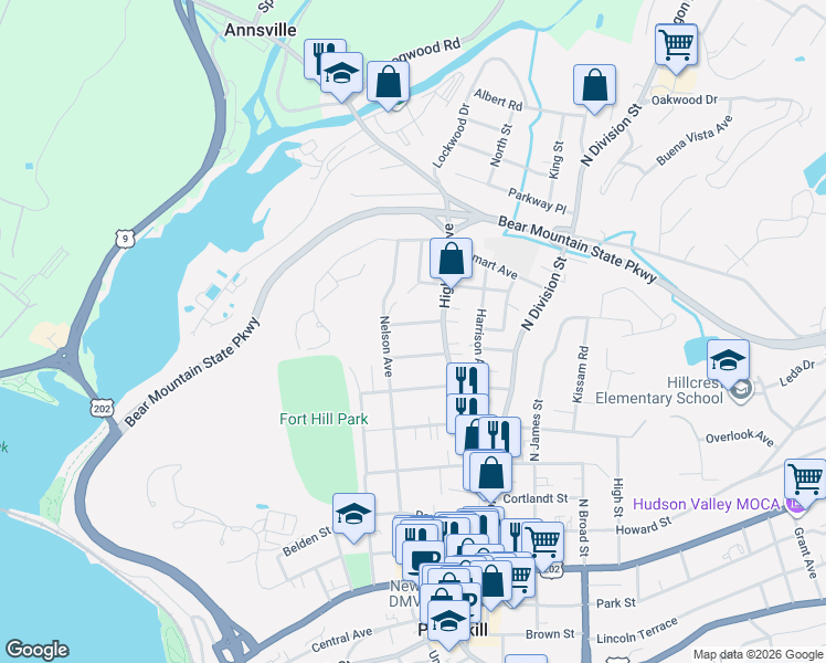 map of restaurants, bars, coffee shops, grocery stores, and more near 938 Reynolds Street in Peekskill