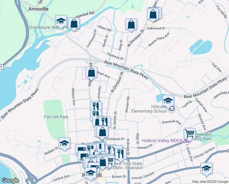 map of restaurants, bars, coffee shops, grocery stores, and more near 688 North Division Street in Peekskill