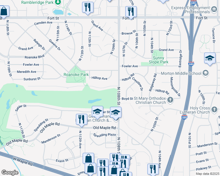 map of restaurants, bars, coffee shops, grocery stores, and more near 10824 Taylor Street in Omaha