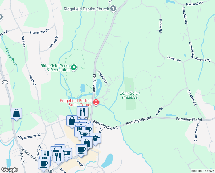 map of restaurants, bars, coffee shops, grocery stores, and more near 5 Island Path in Ridgefield