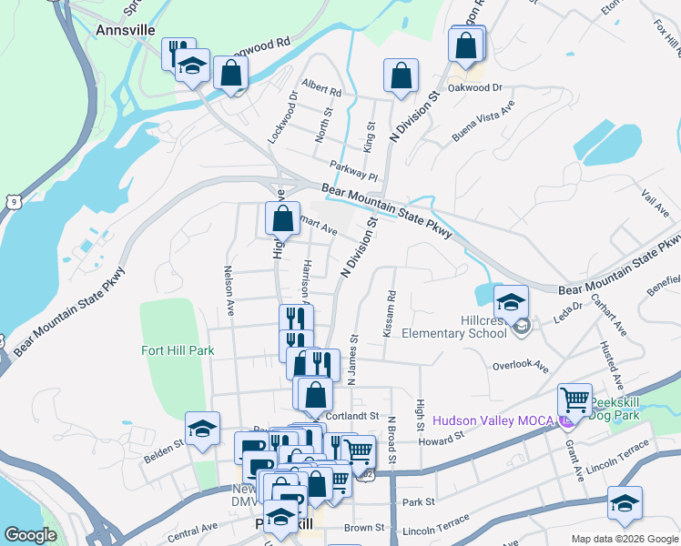 map of restaurants, bars, coffee shops, grocery stores, and more near 657 Brandt Avenue in Peekskill