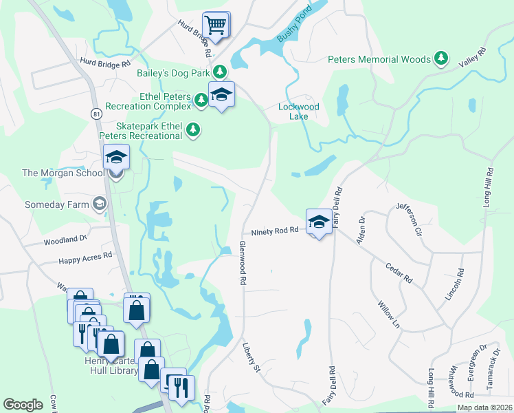 map of restaurants, bars, coffee shops, grocery stores, and more near 108 Glenwood Road in Clinton