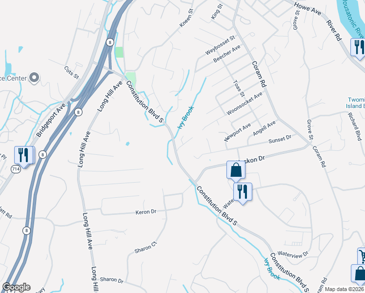 map of restaurants, bars, coffee shops, grocery stores, and more near 70 Sunset Drive in Shelton