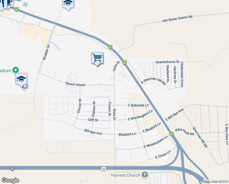 map of restaurants, bars, coffee shops, grocery stores, and more near 2048 Vista Drive in Laramie