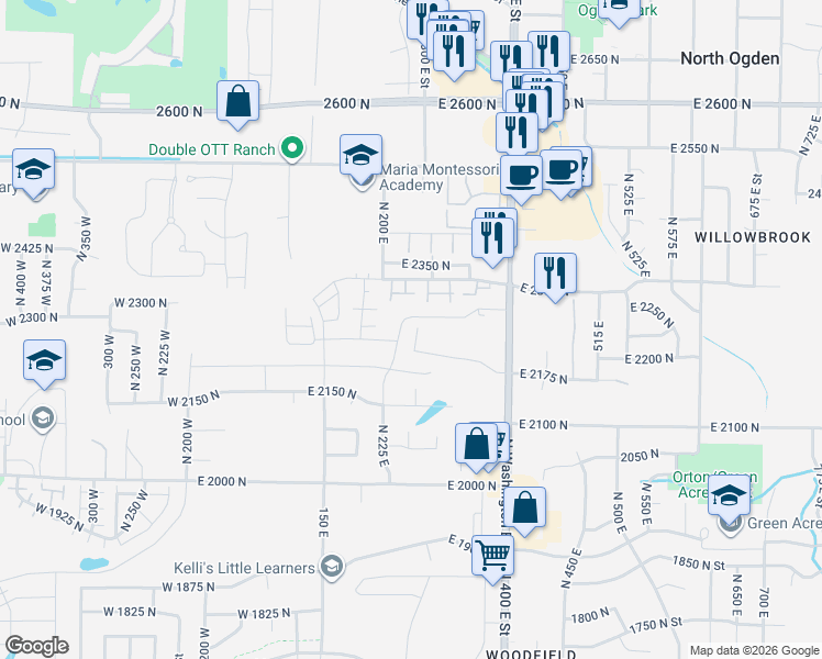 map of restaurants, bars, coffee shops, grocery stores, and more near 270 East 2275 North in North Ogden