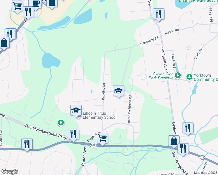 map of restaurants, bars, coffee shops, grocery stores, and more near 73 Paulding Lane in Crompond