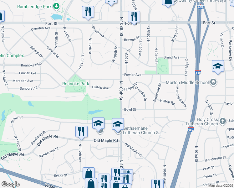 map of restaurants, bars, coffee shops, grocery stores, and more near 10824 Taylor Street in Omaha