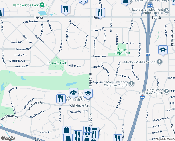 map of restaurants, bars, coffee shops, grocery stores, and more near 10824 Taylor Street in Omaha