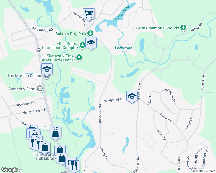 map of restaurants, bars, coffee shops, grocery stores, and more near 108 Glenwood Road in Clinton