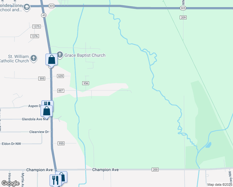 map of restaurants, bars, coffee shops, grocery stores, and more near 336 Raymond Avenue Northwest in Warren