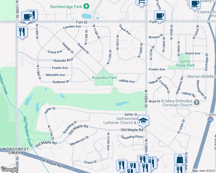map of restaurants, bars, coffee shops, grocery stores, and more near 11212 Taylor Street in Omaha