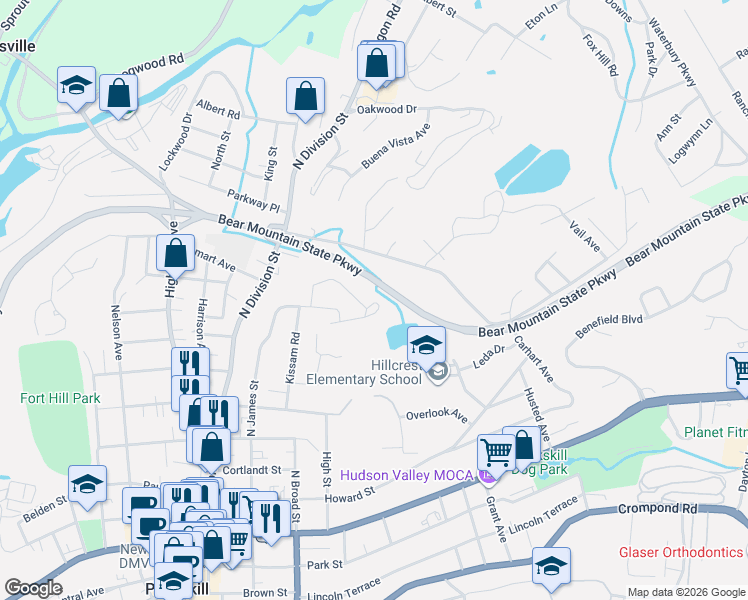 map of restaurants, bars, coffee shops, grocery stores, and more near 1 Rolling Way in Peekskill