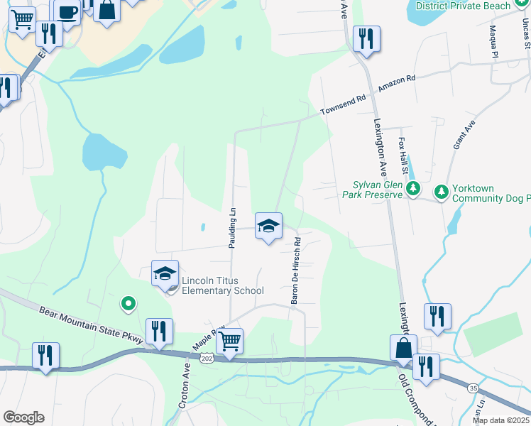 map of restaurants, bars, coffee shops, grocery stores, and more near 90 Baron De Hirsch Road in Crompond
