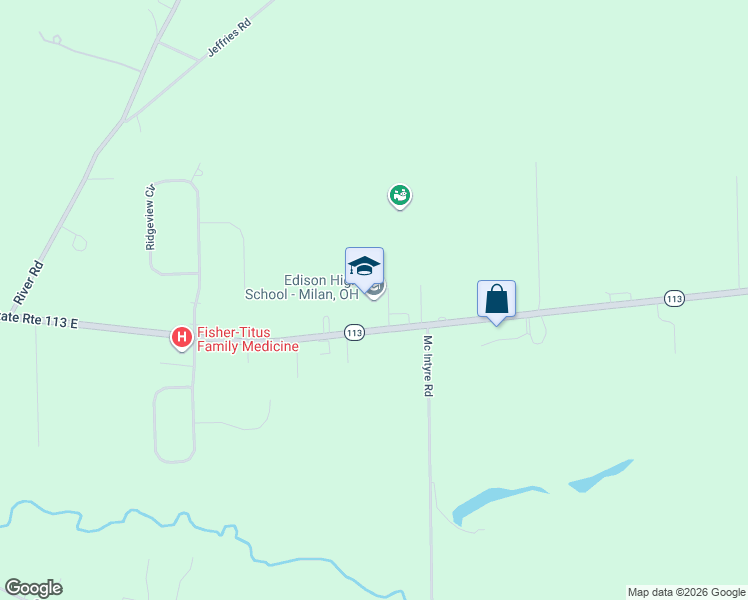 map of restaurants, bars, coffee shops, grocery stores, and more near 2603 State Route 113 East in Milan