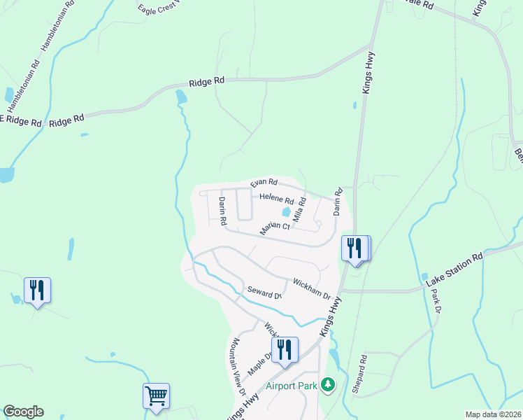 map of restaurants, bars, coffee shops, grocery stores, and more near 101 Evan Road in Warwick