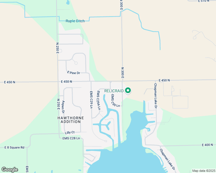 map of restaurants, bars, coffee shops, grocery stores, and more near 21 EMS C30 Lane in Warsaw