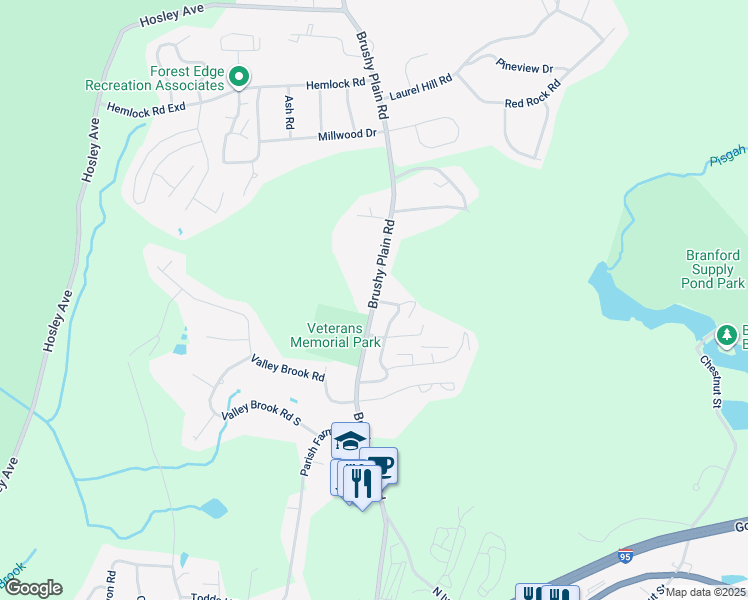 map of restaurants, bars, coffee shops, grocery stores, and more near 2 Bay Path Way in Branford