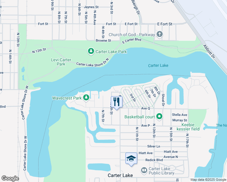 map of restaurants, bars, coffee shops, grocery stores, and more near 802 Avenue R in Carter Lake