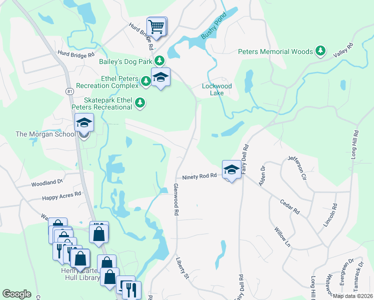 map of restaurants, bars, coffee shops, grocery stores, and more near 1 Oak Ridge Drive in Clinton
