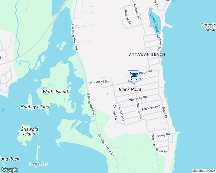 map of restaurants, bars, coffee shops, grocery stores, and more near Ridge Trail in East Lyme