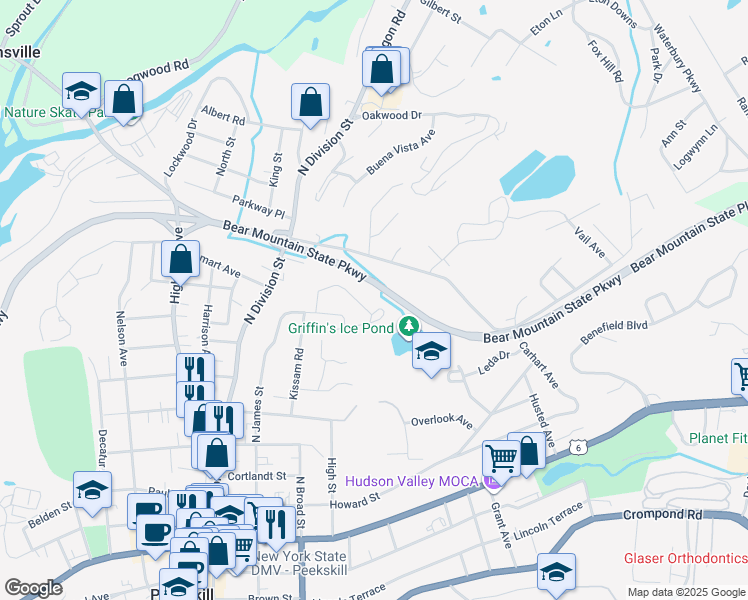 map of restaurants, bars, coffee shops, grocery stores, and more near 1 Rolling Way in Peekskill