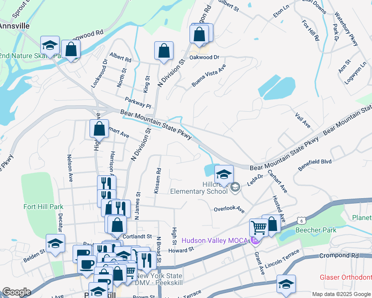 map of restaurants, bars, coffee shops, grocery stores, and more near 1 Rolling Way in Peekskill