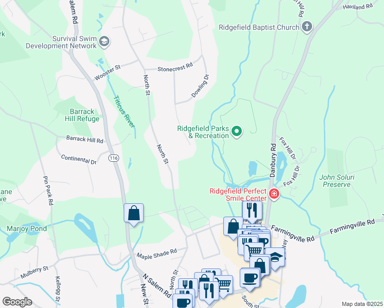 map of restaurants, bars, coffee shops, grocery stores, and more near 78 Ridgecrest Drive in Ridgefield