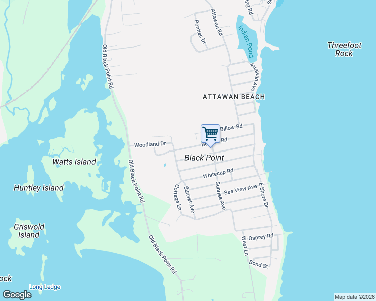 map of restaurants, bars, coffee shops, grocery stores, and more near 53 Nehantic Drive in East Lyme