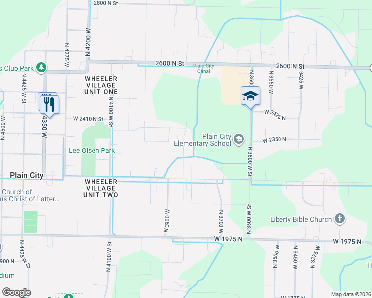 map of restaurants, bars, coffee shops, grocery stores, and more near 2316 North 3825 West in Plain City