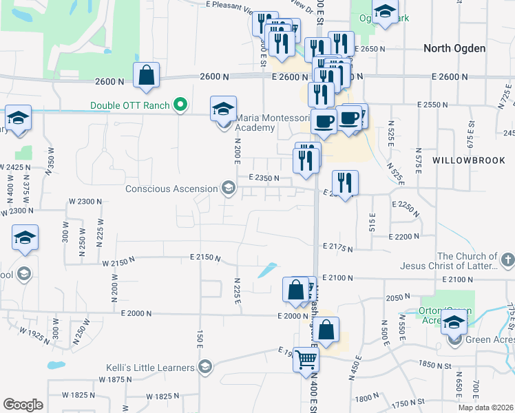 map of restaurants, bars, coffee shops, grocery stores, and more near 252 East 2275 North in Ogden