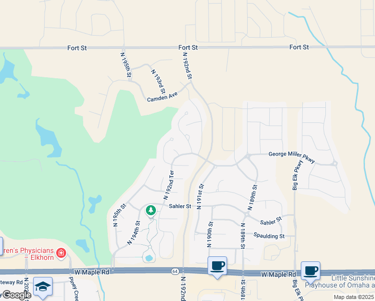 map of restaurants, bars, coffee shops, grocery stores, and more near 4509 North 192nd Circle in Omaha