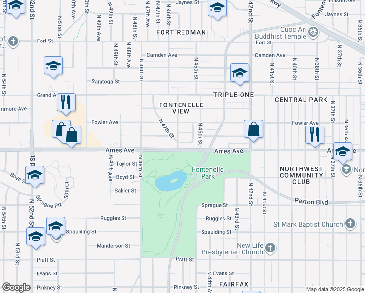 map of restaurants, bars, coffee shops, grocery stores, and more near in Omaha